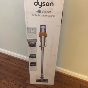 Dyson V15 Detect Stick Vacuum in Silver with Purple and Yellow Accents